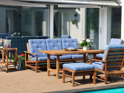 Fri Form grupper med bord 85 x 155 cm Teak.