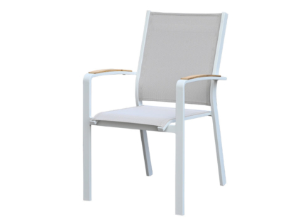 Karmstol Vouge vit, beige väv och teak
