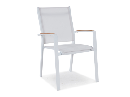 Karmstol Vouge vit, vit väv och teak