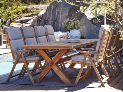 Teakgrupp Rustiko bord 290 & Classic positionsstol