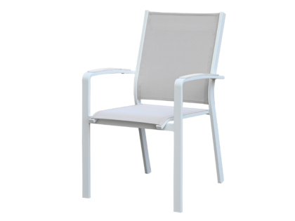 Karmstol Vouge vit, beige väv och vita armstöd